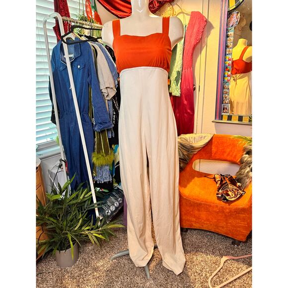 Retro 1970s Orange and Cream Jumpsuit - Picture 4 of 11